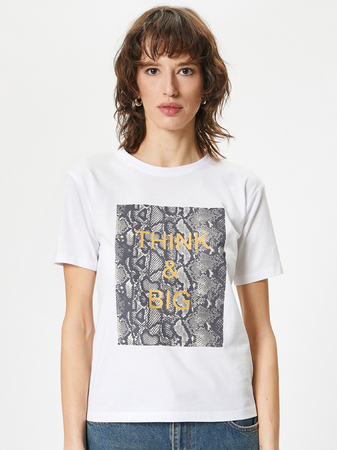 

Koton Round Neck Typography Printed Cotton T-shirt, White