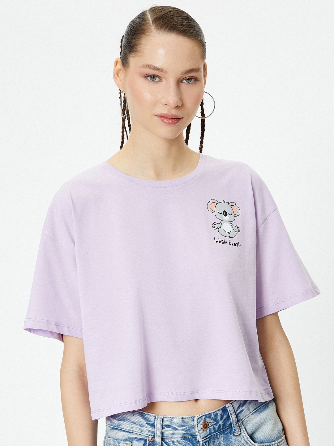 

Koton Women Drop-Shoulder Sleeves T-shirt, Purple