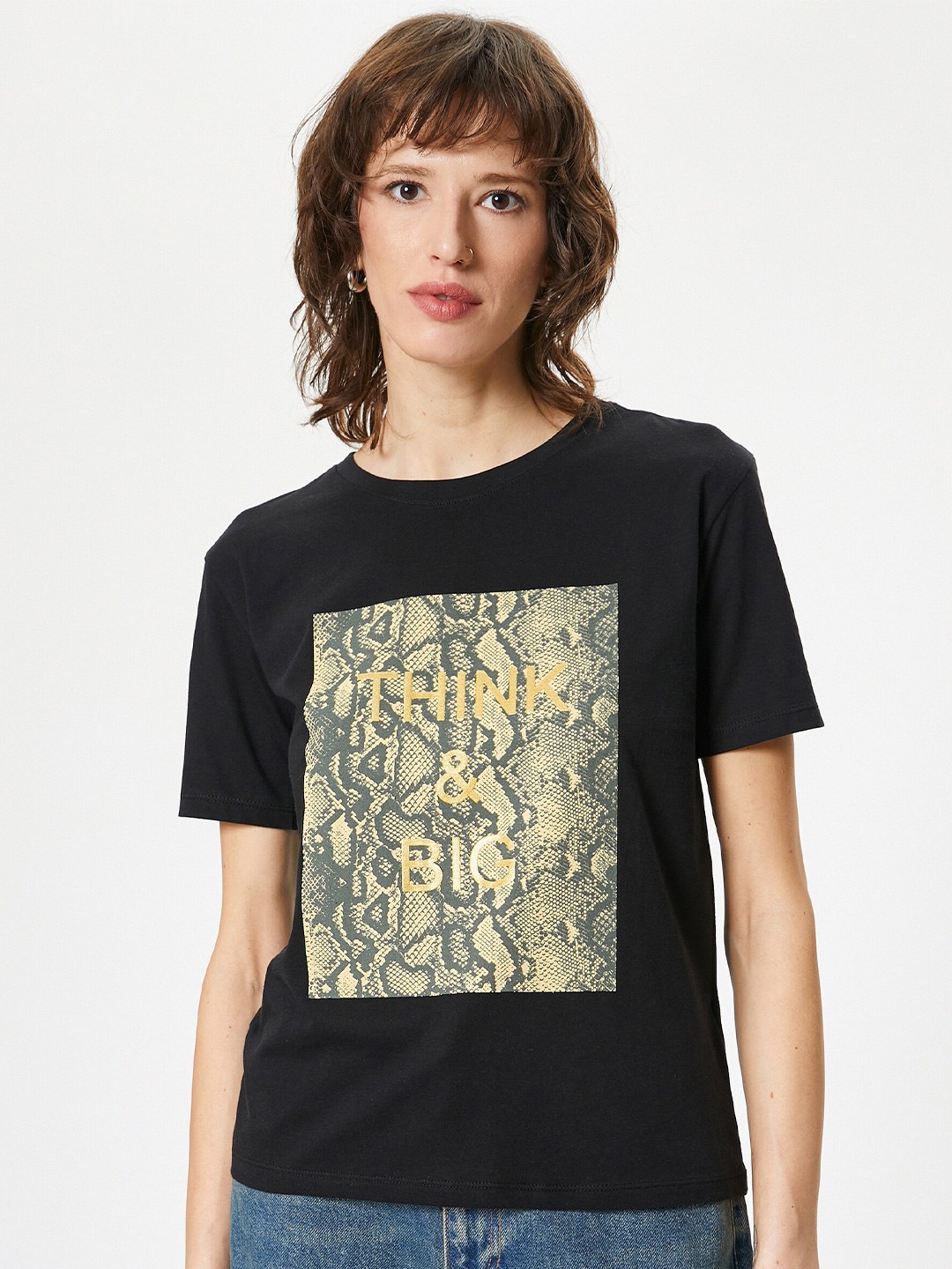 

Koton Graphic Printed Round Neck T-shirt, Black