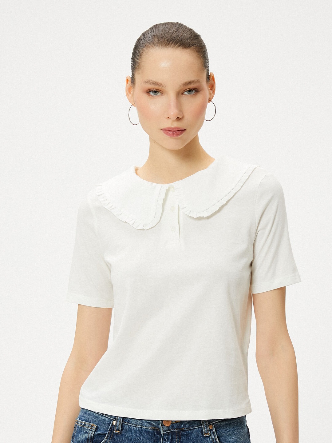 

Koton Women Raw Edge T-shirt, Beige