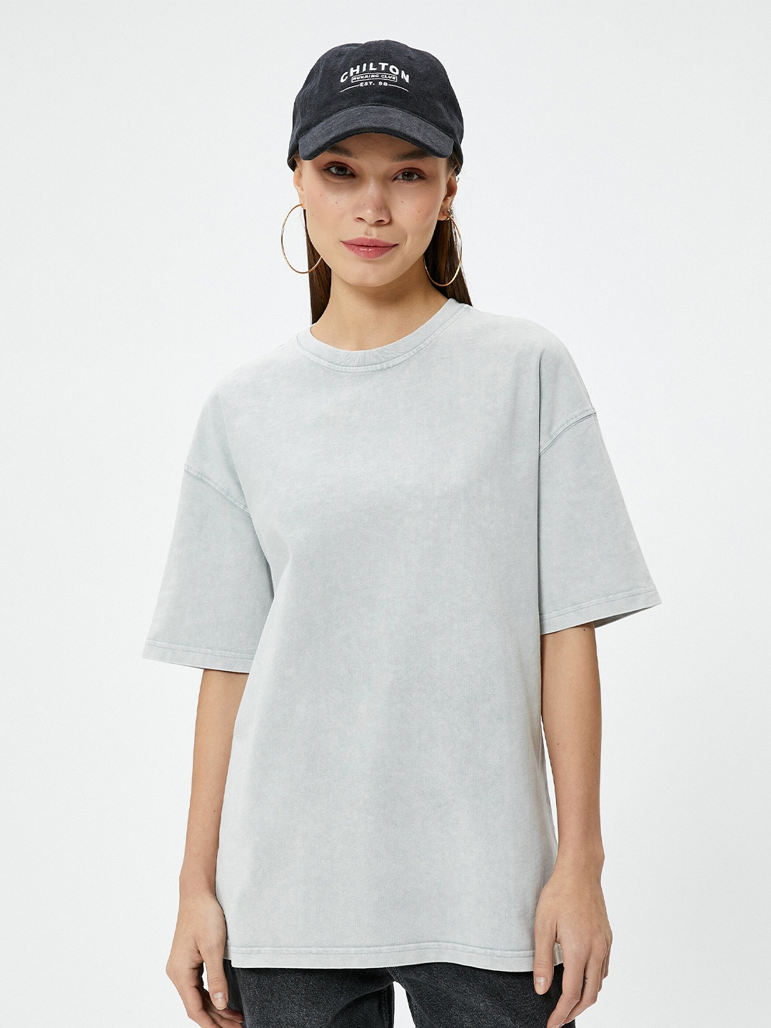 

Koton Women High Neck Pockets T-shirt, Grey