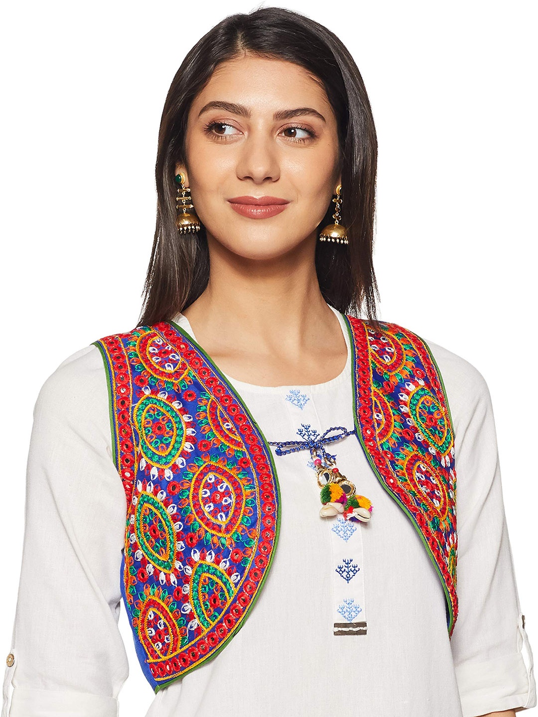 

BANJARA INDIA Women Floral Crop Bomber with Embroidered Jacket, Blue