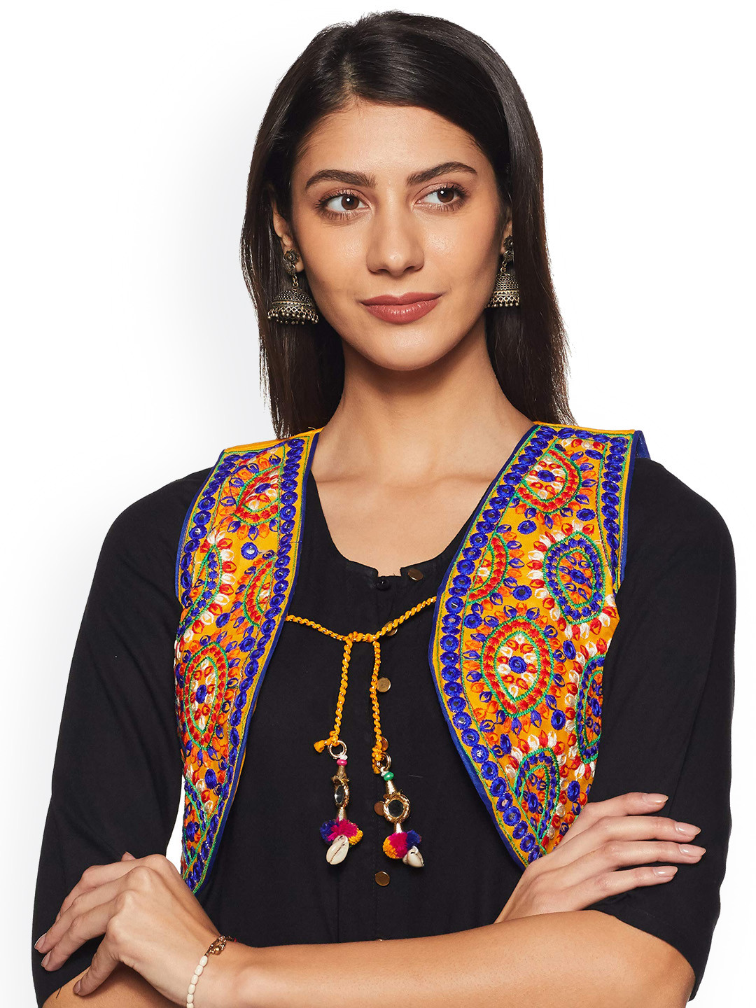 

BANJARA INDIA Women Floral Crop Tailored Jacket with Embroidered, Yellow