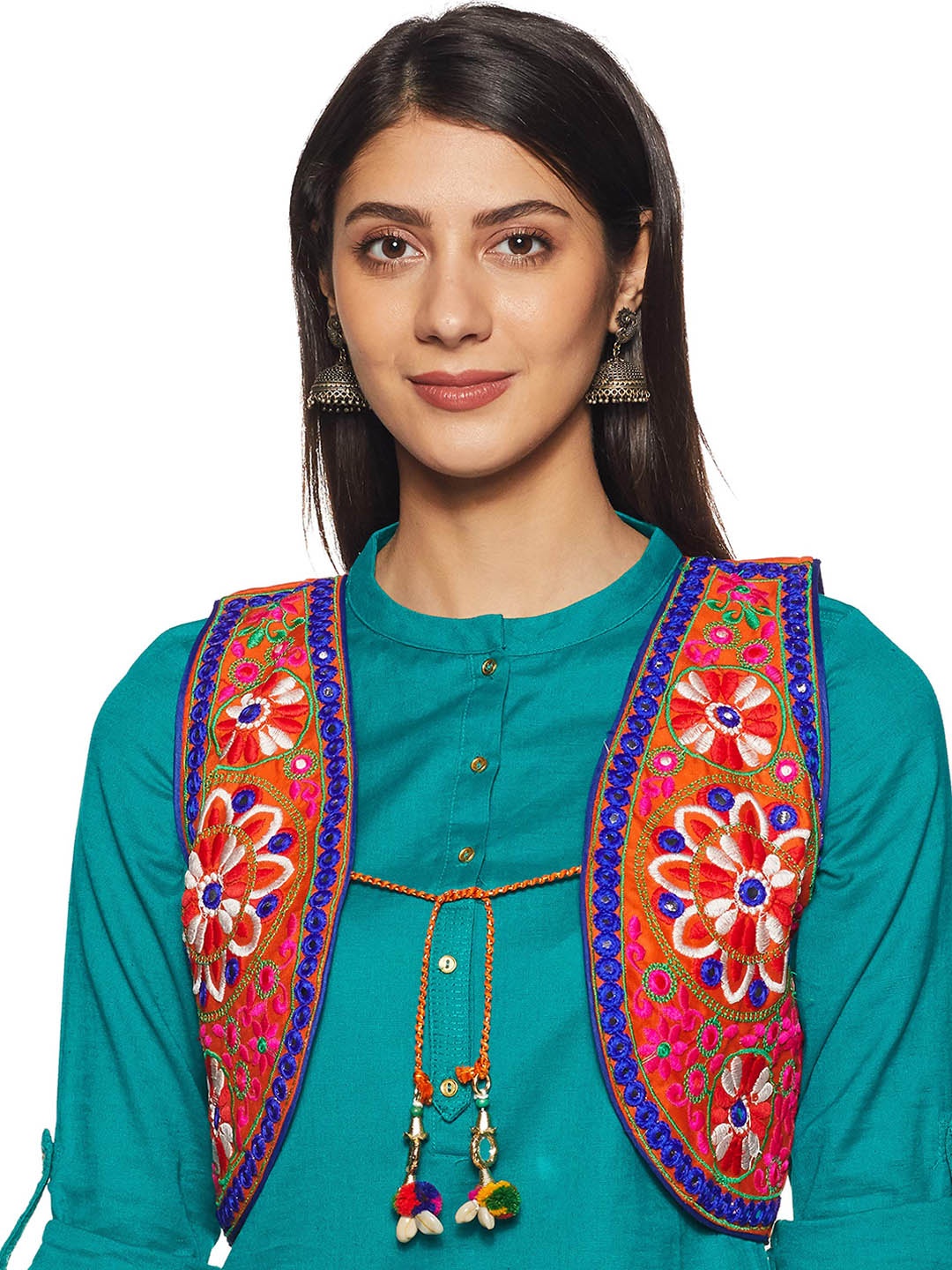 

BANJARA INDIA Women Floral Crop Tailored Jacket with Embroidered, Orange