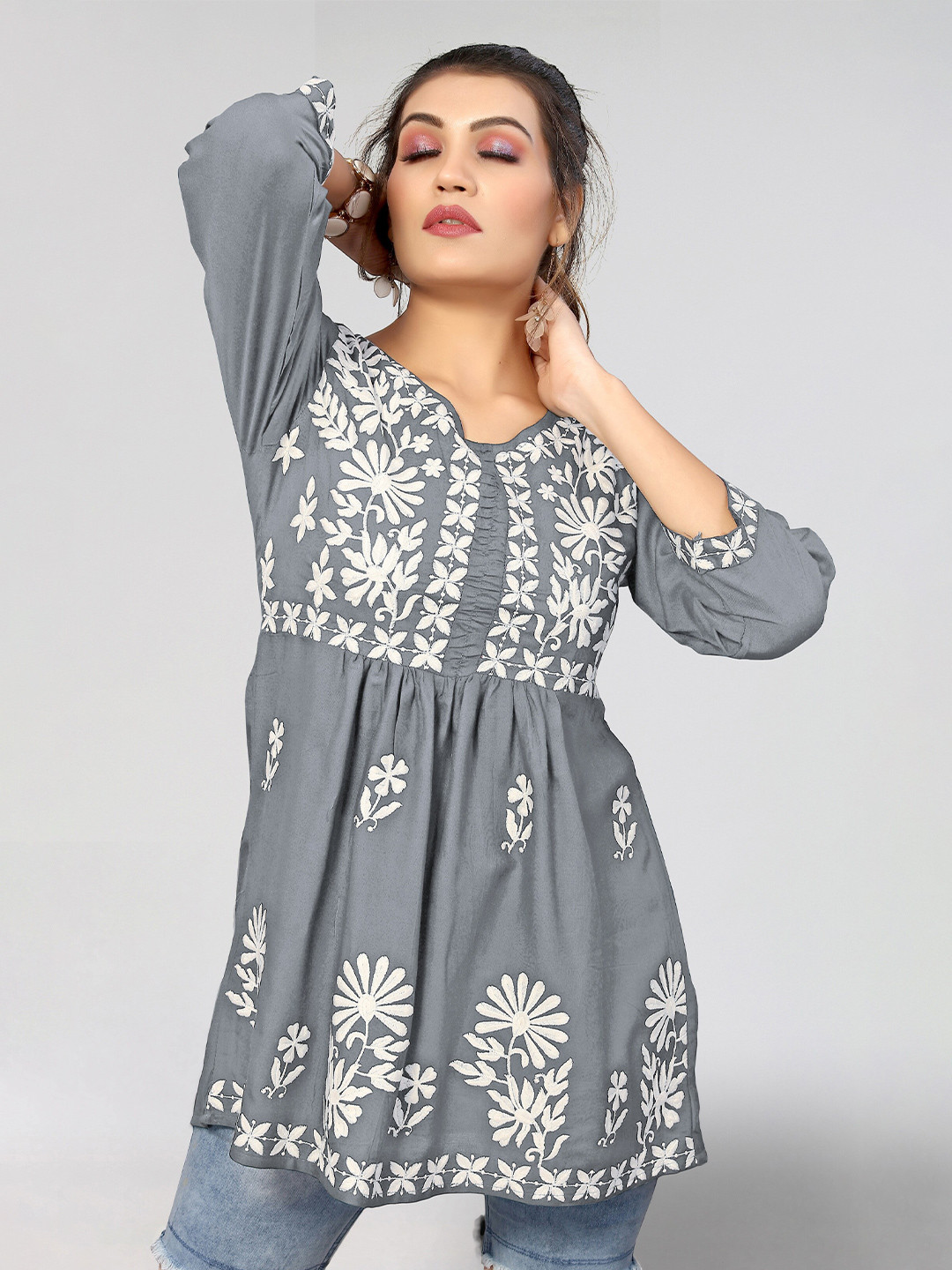 

Winza Designer Floral Print Top, Grey