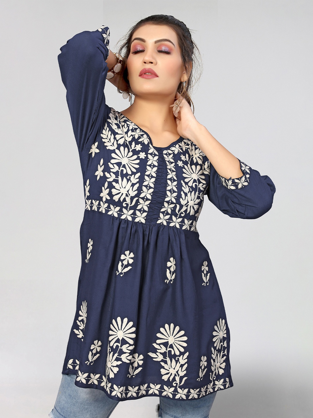 

Winza Designer Floral Print Top, Navy blue