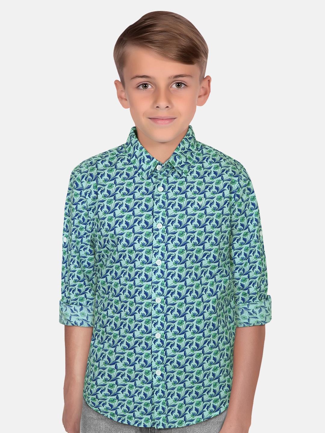 Allen Solly Junior Boys Slim Fit Floral Opaque Printed Casual Shirt, Blue