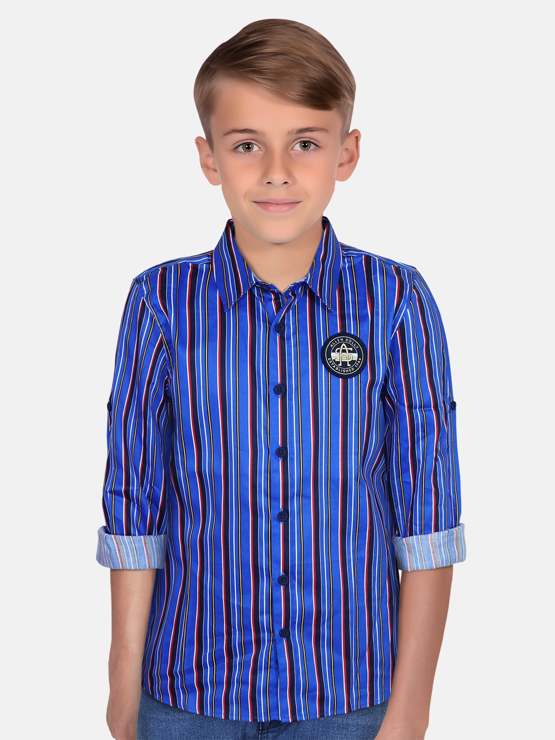 

Allen Solly Junior Boys Slim Fit Opaque Striped Casual Shirt, Blue