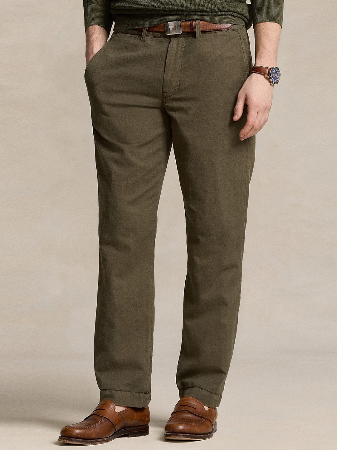 

Polo Ralph Lauren Men Linen Cotton Straight-Fit Easy Wash Regular Trousers, Green