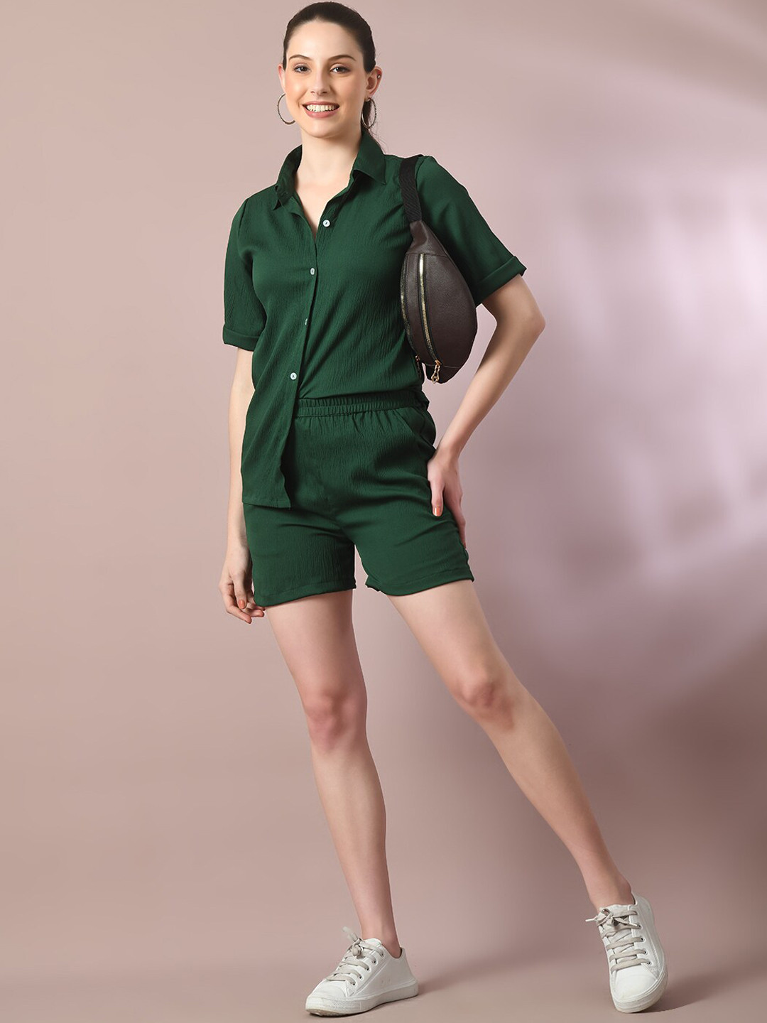 

Myshka Shirt Collar Short sleeves Shirt And Shorts, Green