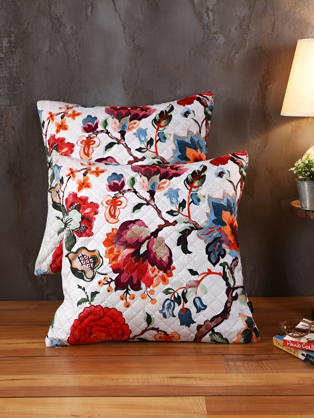 

Soumya Red & White 2 Pieces Floral Printed Square Cushion Covers