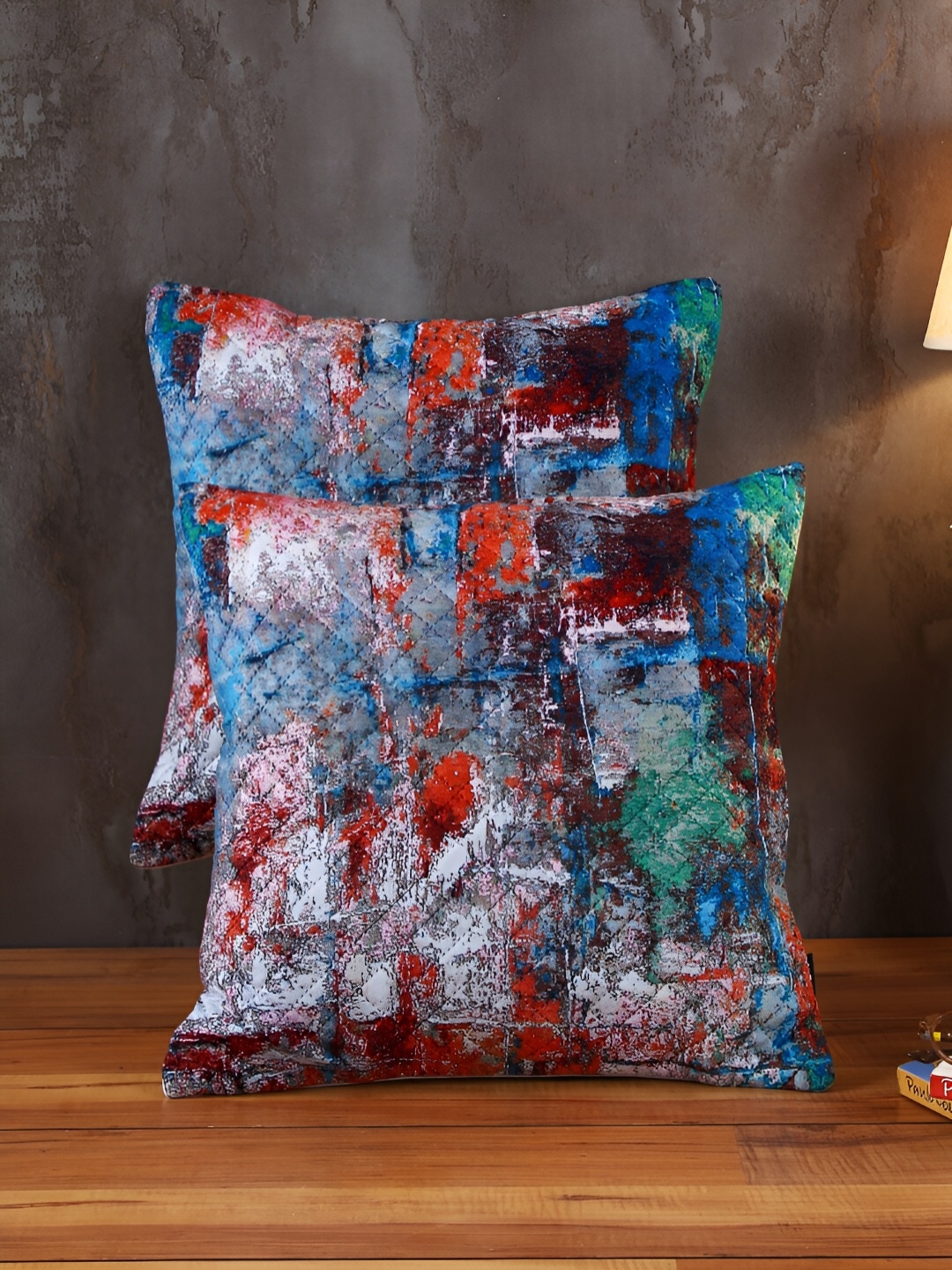 

Soumya Blue & Red 2 Pieces Abstract Printed Square Cushion Covers