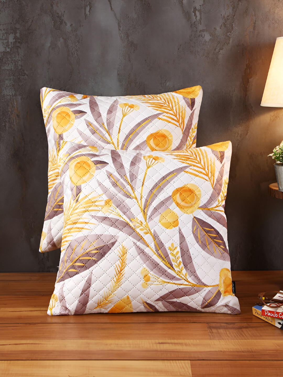 

Soumya Yellow & White 2 Pcs Floral Square Cushion Covers