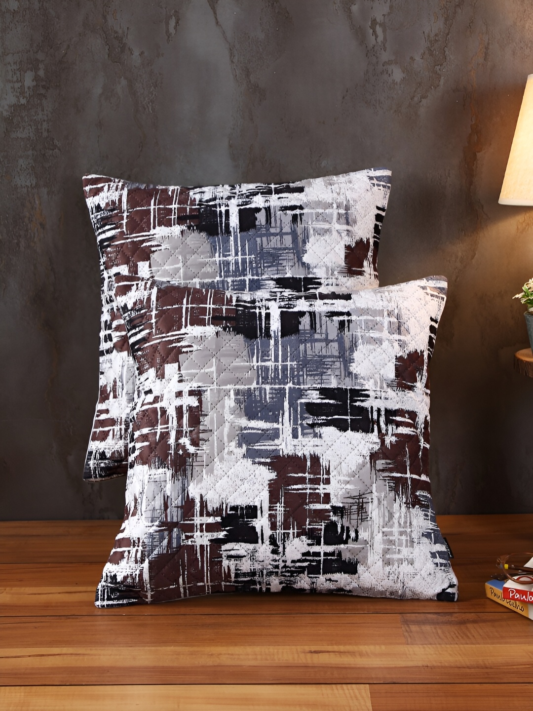 

Soumya Brown & White2 Pieces Abstract Textured Square Cushion Covers