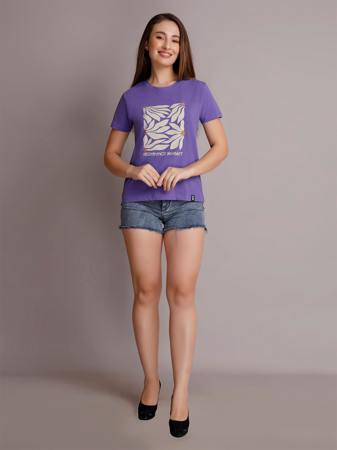

VISO Women Typography Printed Extended Sleeves Pockets T-shirt, Purple