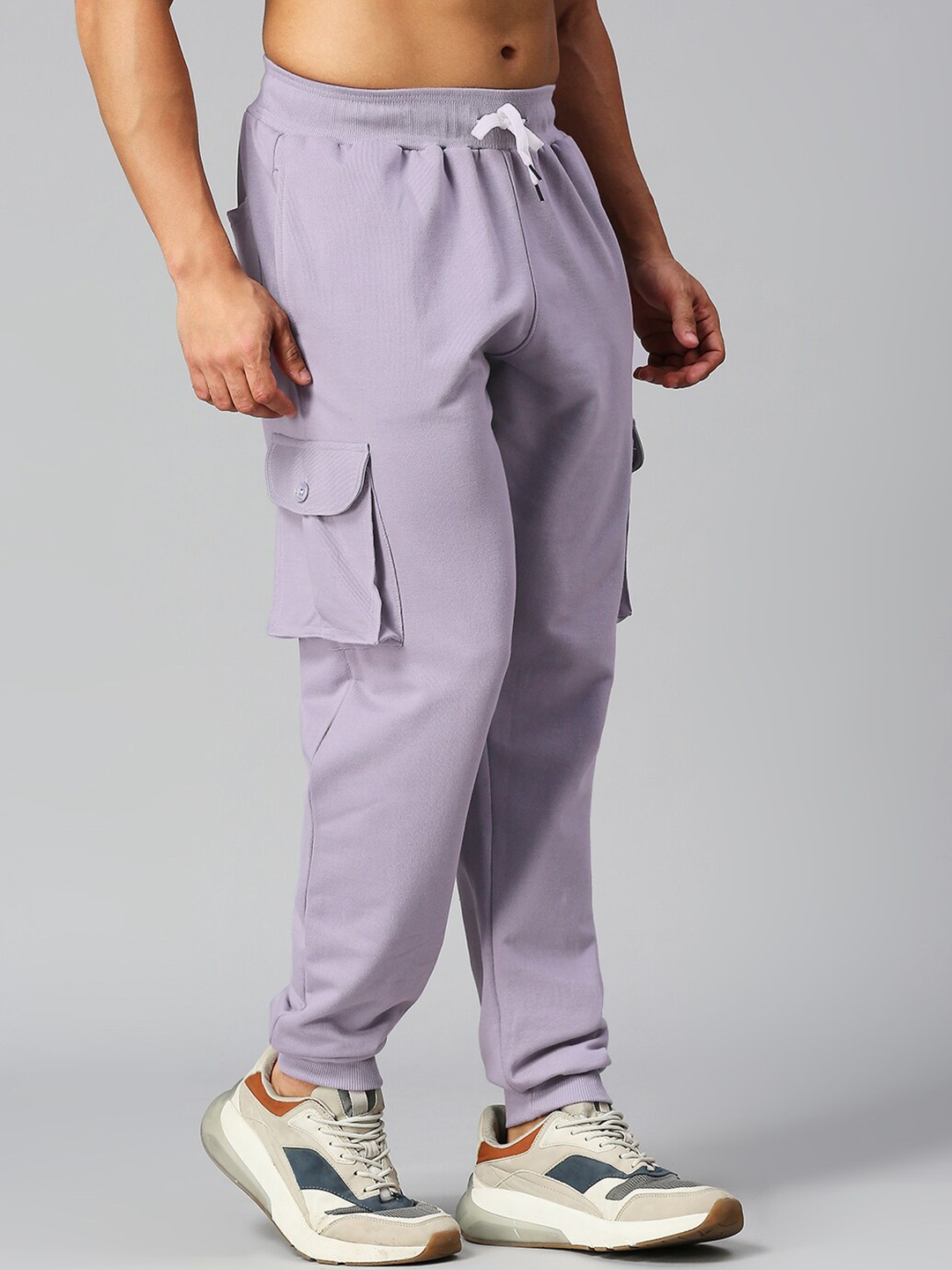 

AESTHETIC NATION Men Pure Cotton Cargo Joggers, Mauve