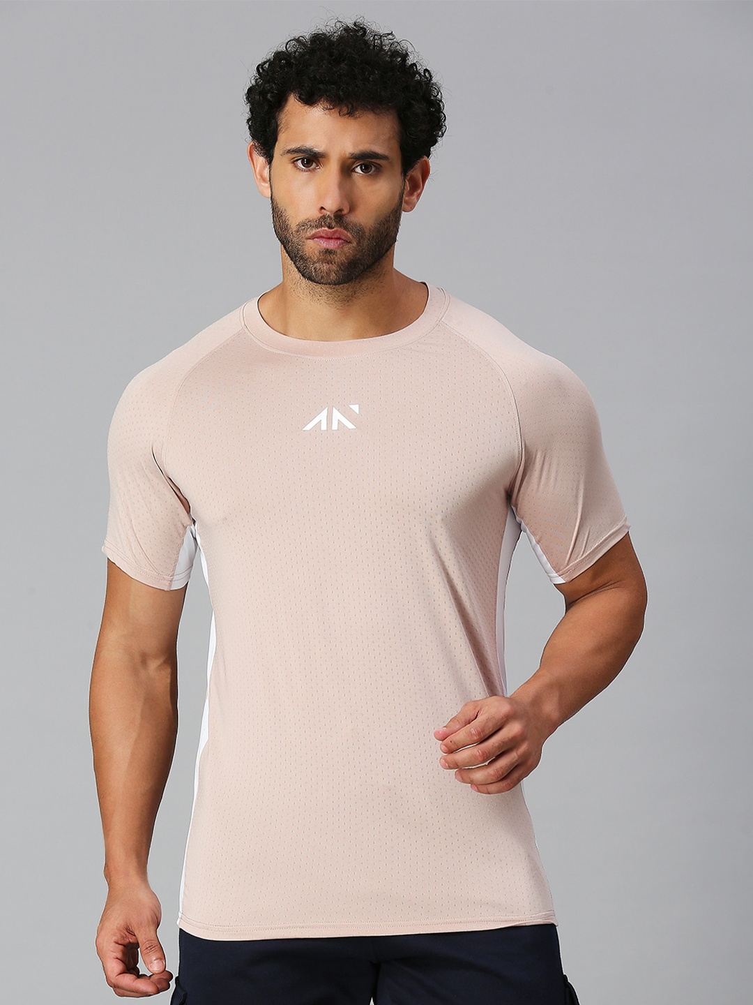 

AESTHETIC NATION Men Dri-FIT Raw Edge Slim Fit T-shirt, Beige