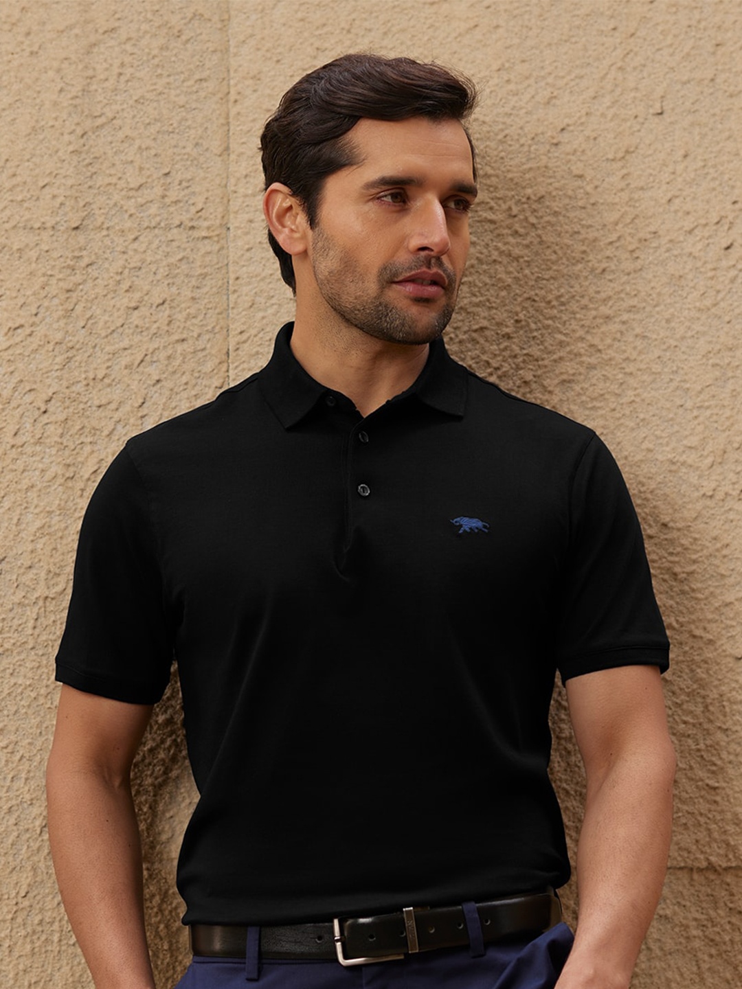 

Andamen Men Polo Collar Pure Cotton T-shirt, Black