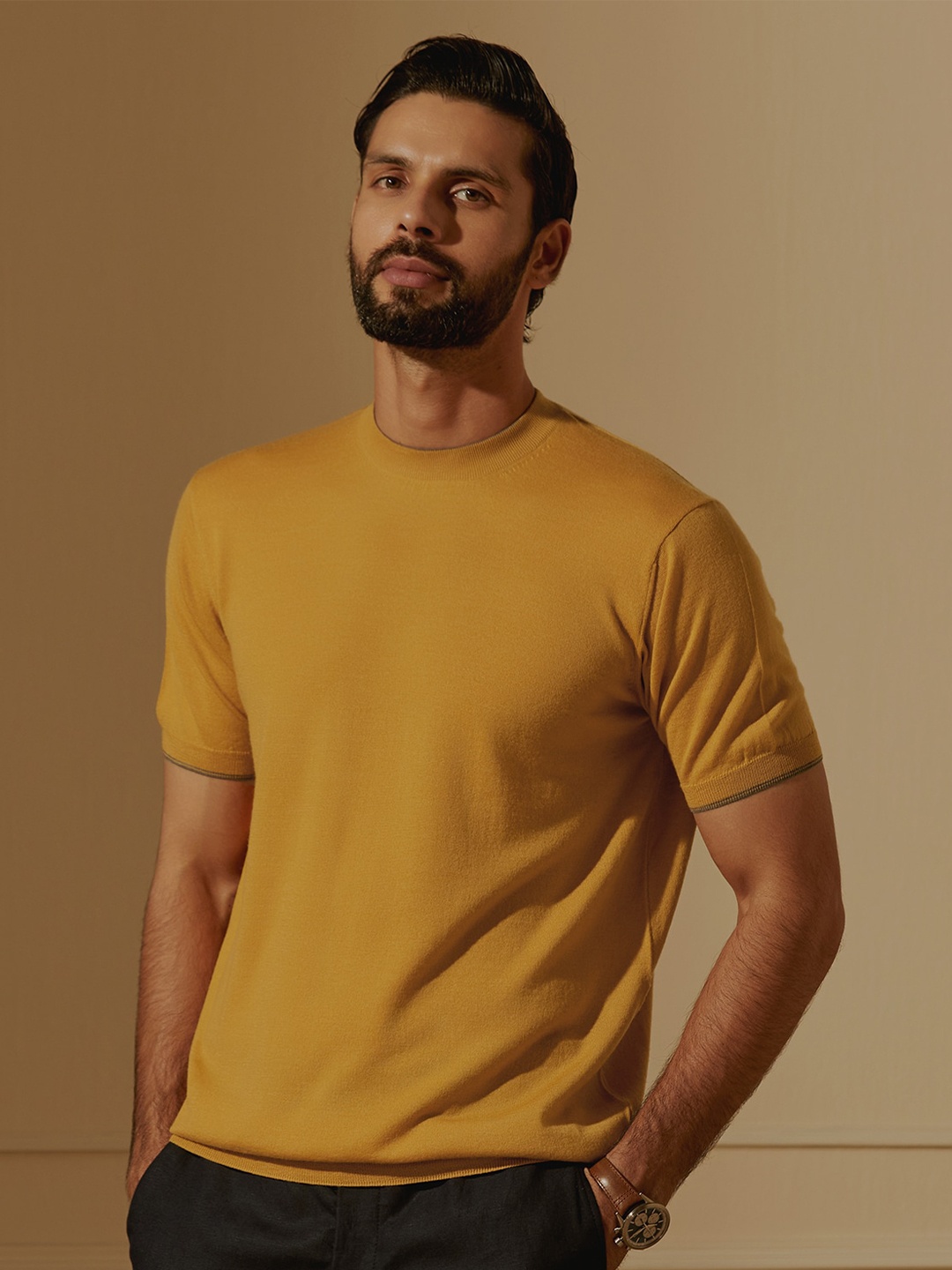 

Andamen Crew Neck Short Sleeves Merino Woollen Regular T-shirt, Yellow