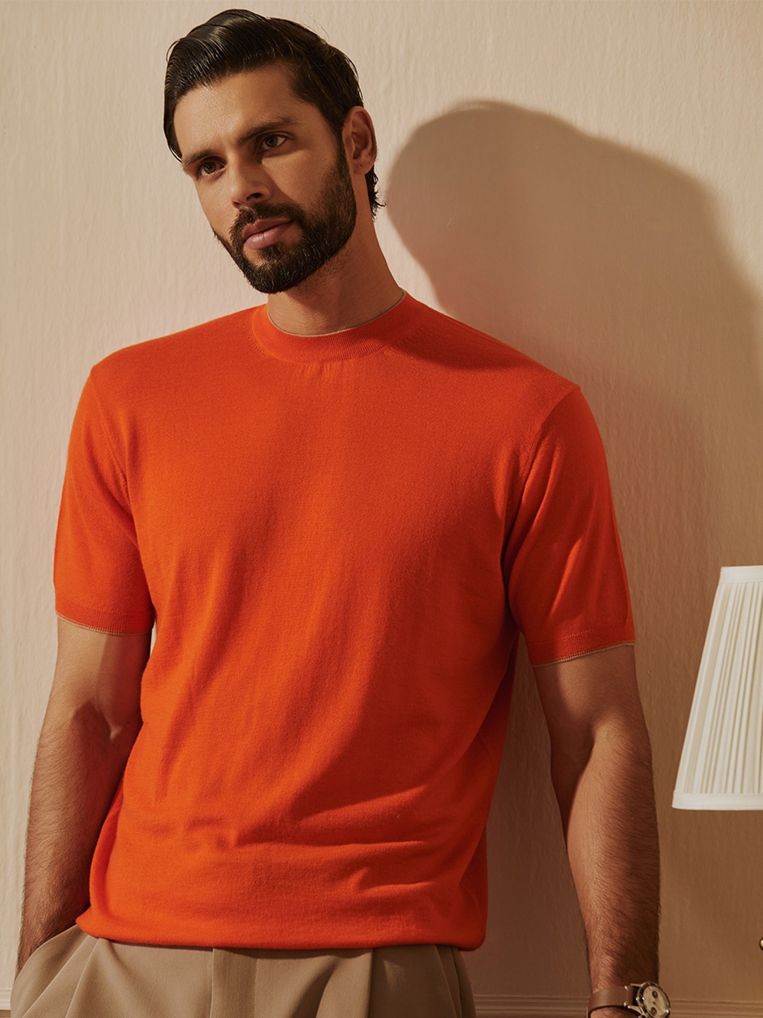 

Andamen Crew Neck Short Sleeves Merino Woollen Regular T-shirt, Orange