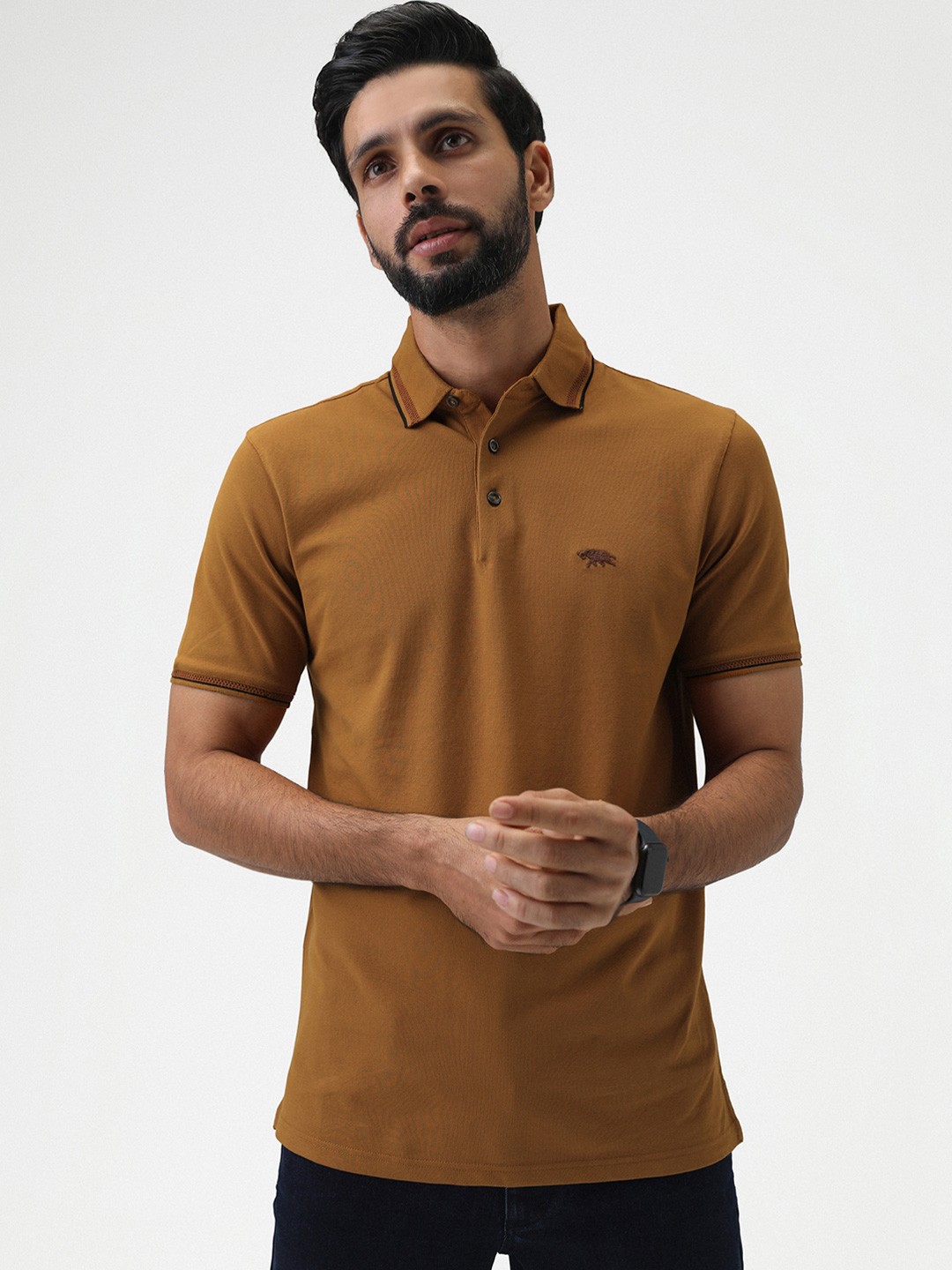 

Andamen Men Polo Collar Applique T-shirt, Gold