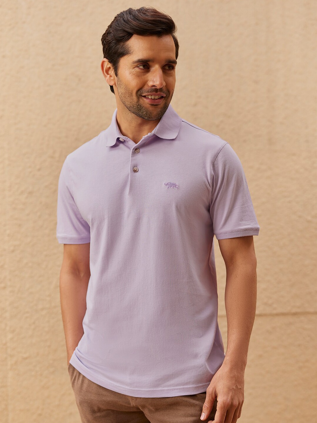 

Andamen Polo Collar Short Sleeves Pure Cotton Regular T-shirt, Lavender