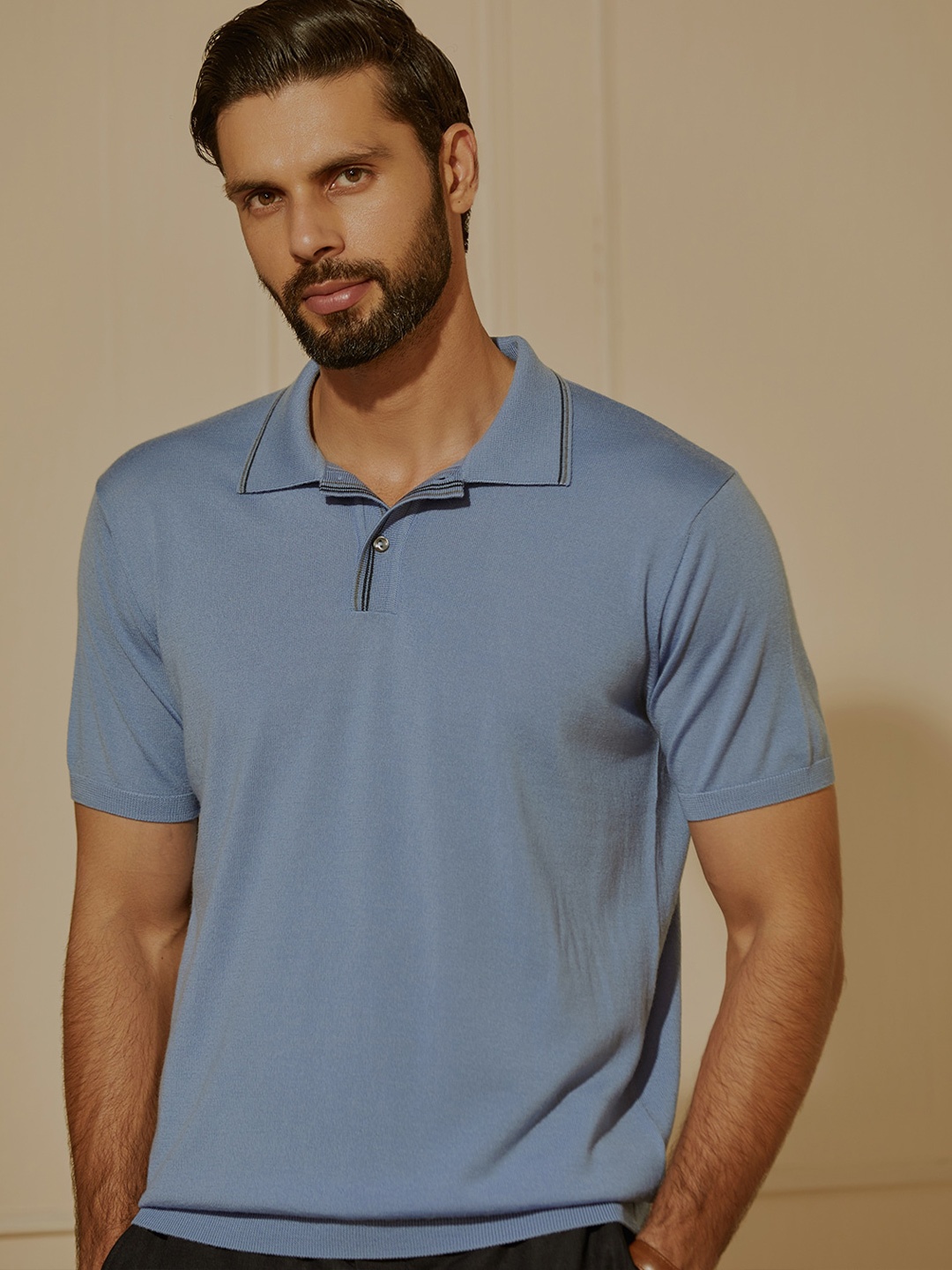 

Andamen Polo Collar Short Sleeves Merino Woollen Regular T-shirt, Blue