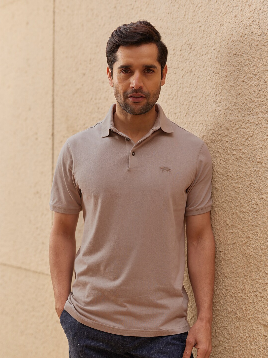 

Andamen Polo Collar Short Sleeves Pure Cotton Regular T-shirt, Grey