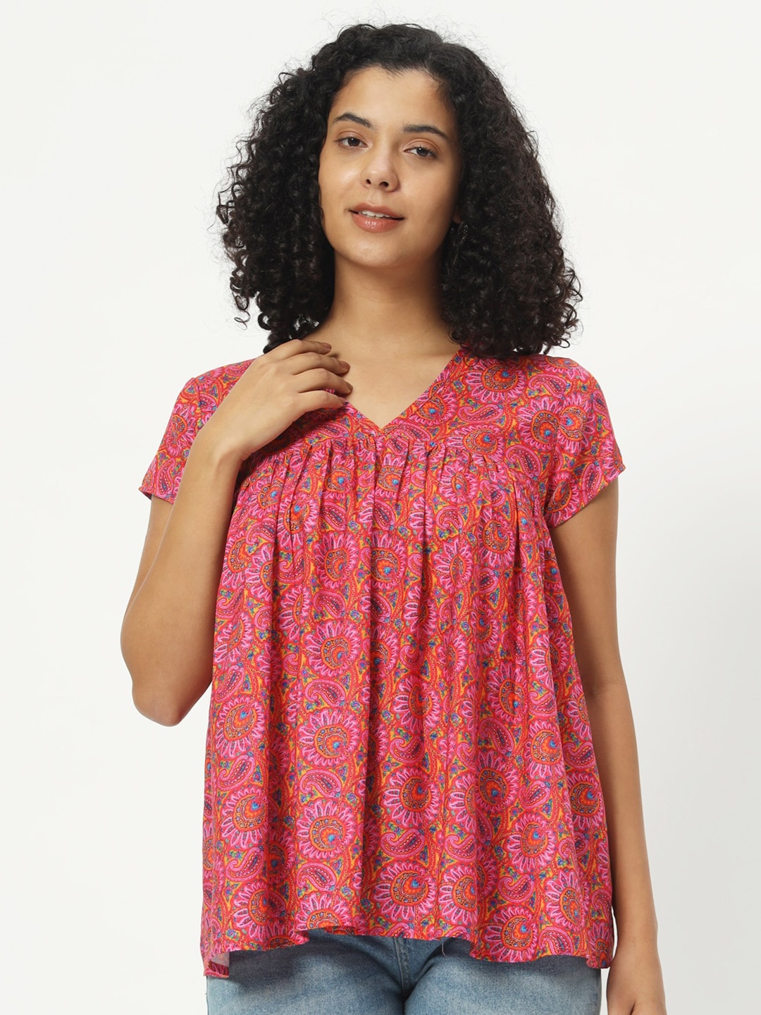 

CHARMGAL Floral Print Ethnic Cotton Top, Pink