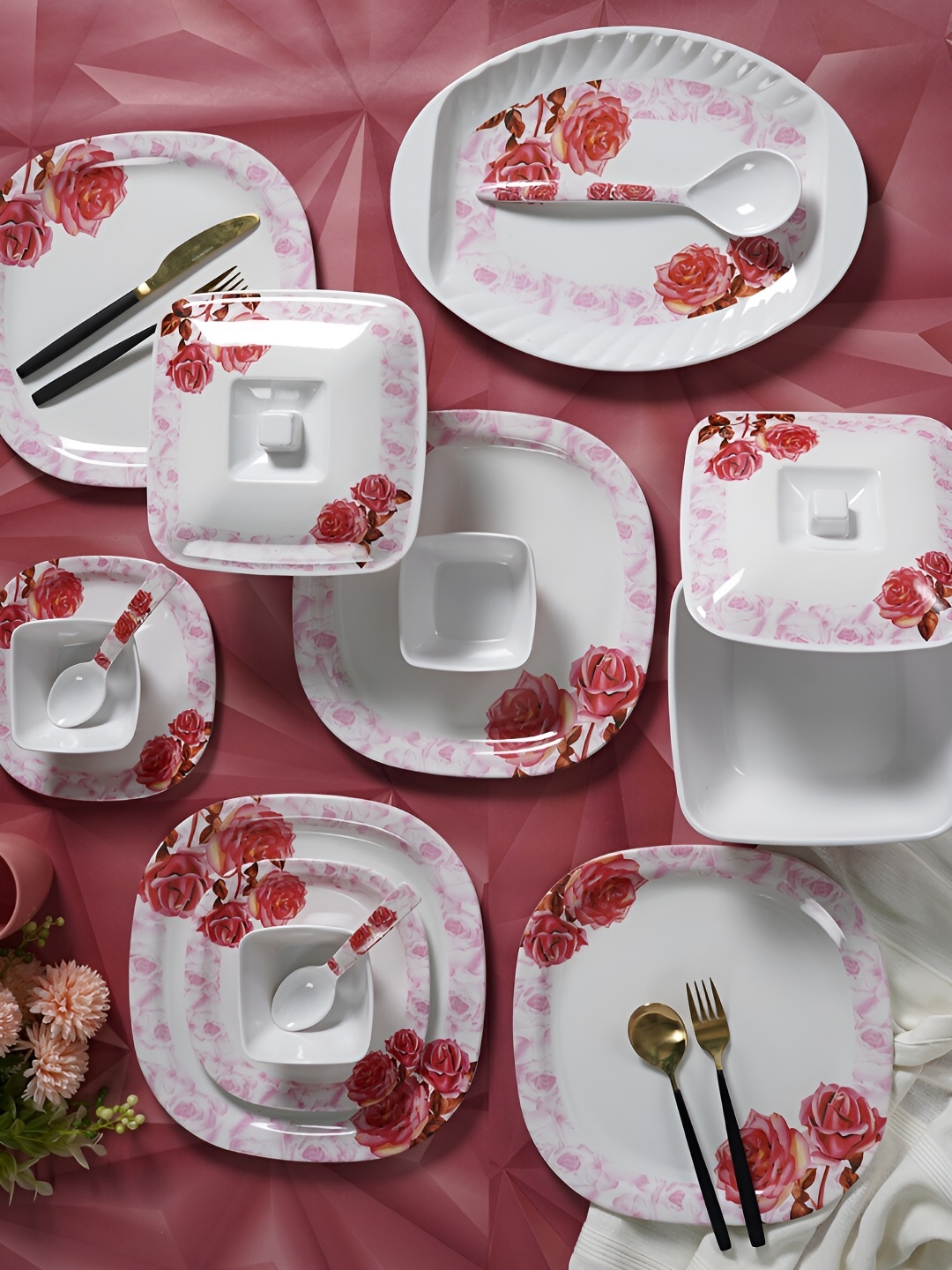 

CDI White & Red 40 Pieces Printed Melamine Glossy Dinner Set