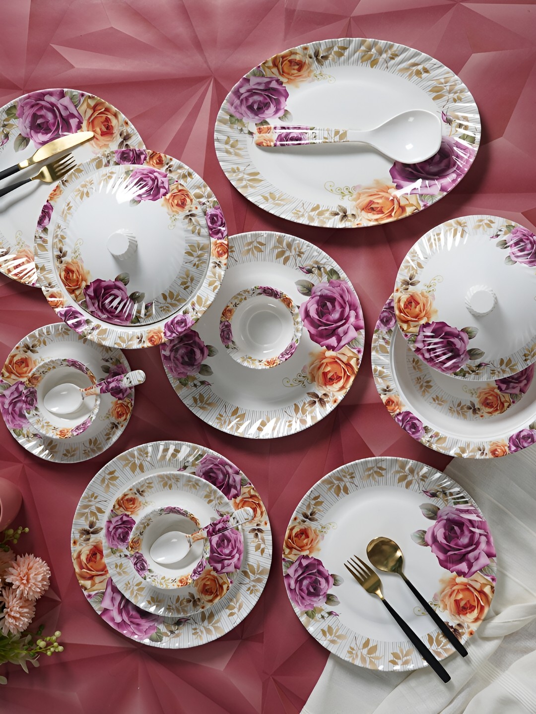 

CDI White & Orange 44 Pieces Printed Melamine Glossy Dinner Set