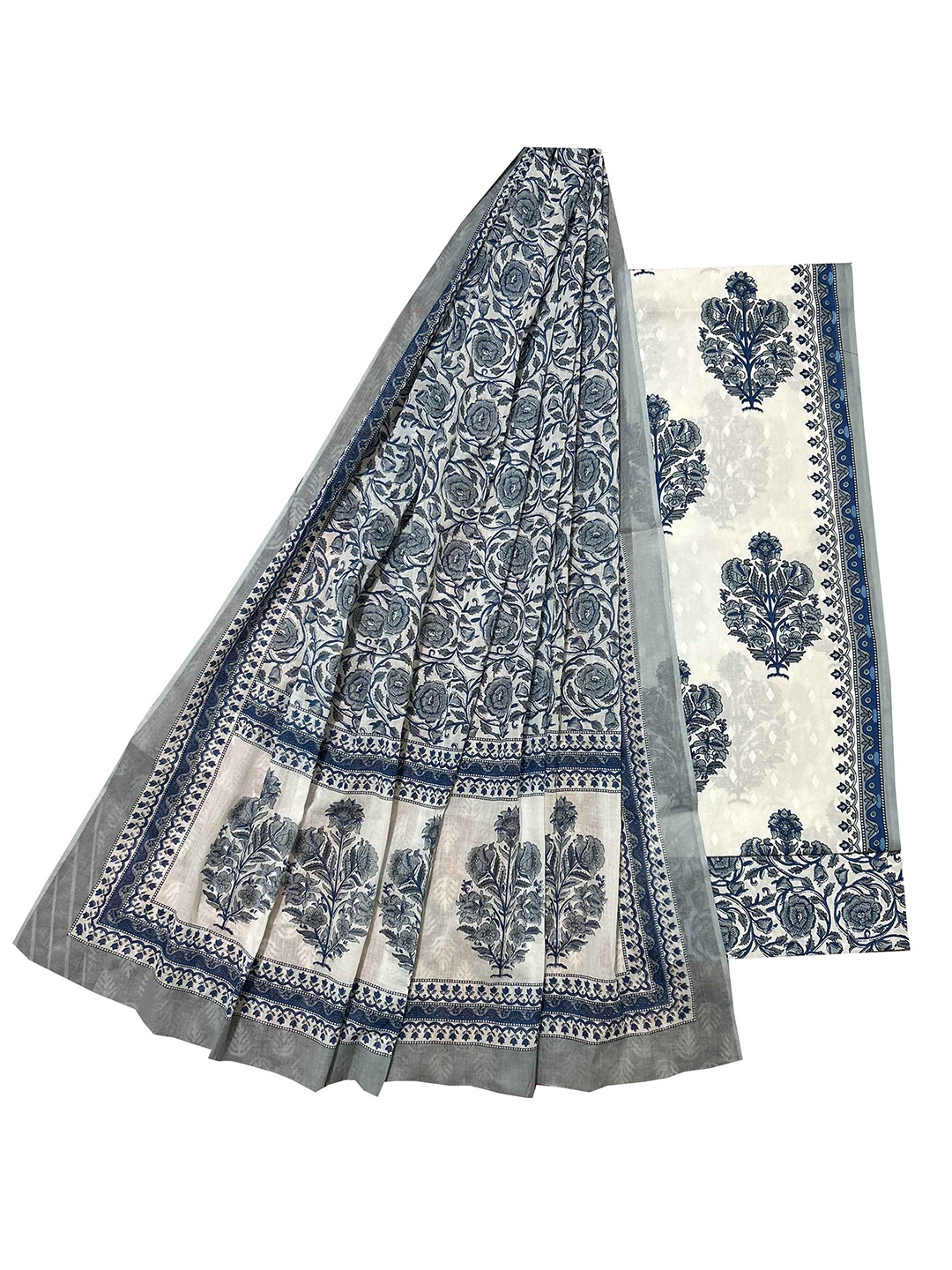 

GK FASHION Printed Pure Cotton Unstitched Dress Material, Blue