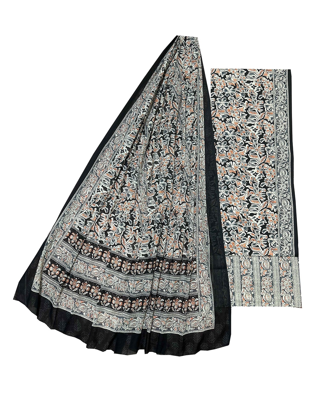 

GK FASHION Printed Pure Cotton Unstitched Dress Material, Black