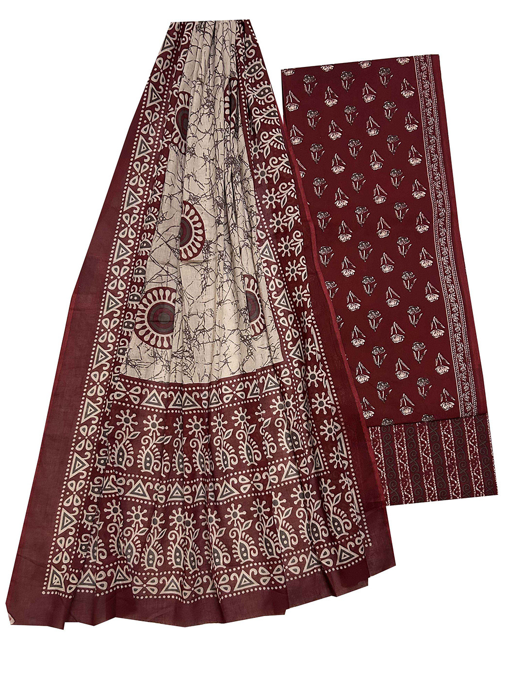 

GK FASHION Printed Pure Cotton Unstitched Dress Material, Maroon