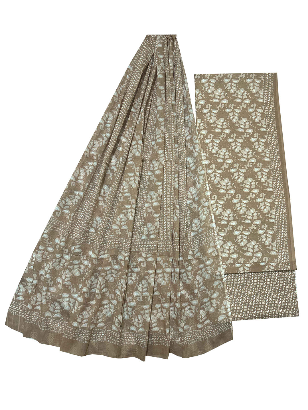 

GK FASHION Printed Pure Cotton Unstitched Dress Material, Brown