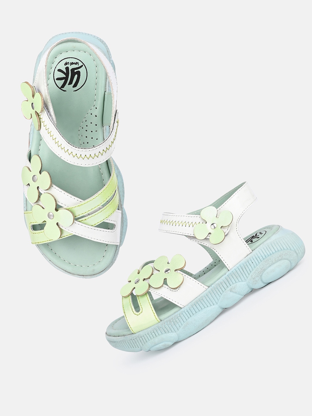 

YK Girls Embellished Open Toe Flats, Lime green
