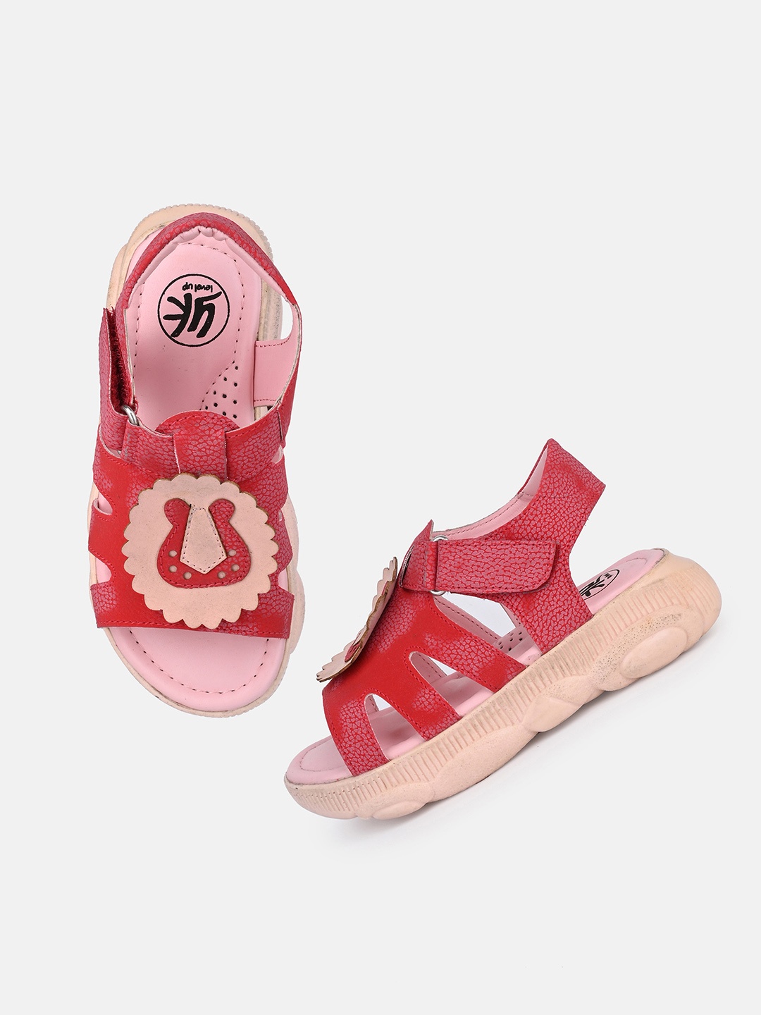 

YK Kids Scarlet Lion Face Printed Open Toe Flats, Red