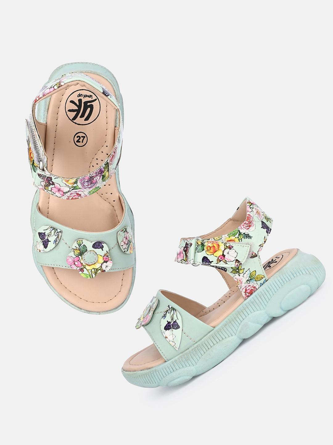 

YK Kids Floral Mint Bloom Printed Open Toe Flats, Green