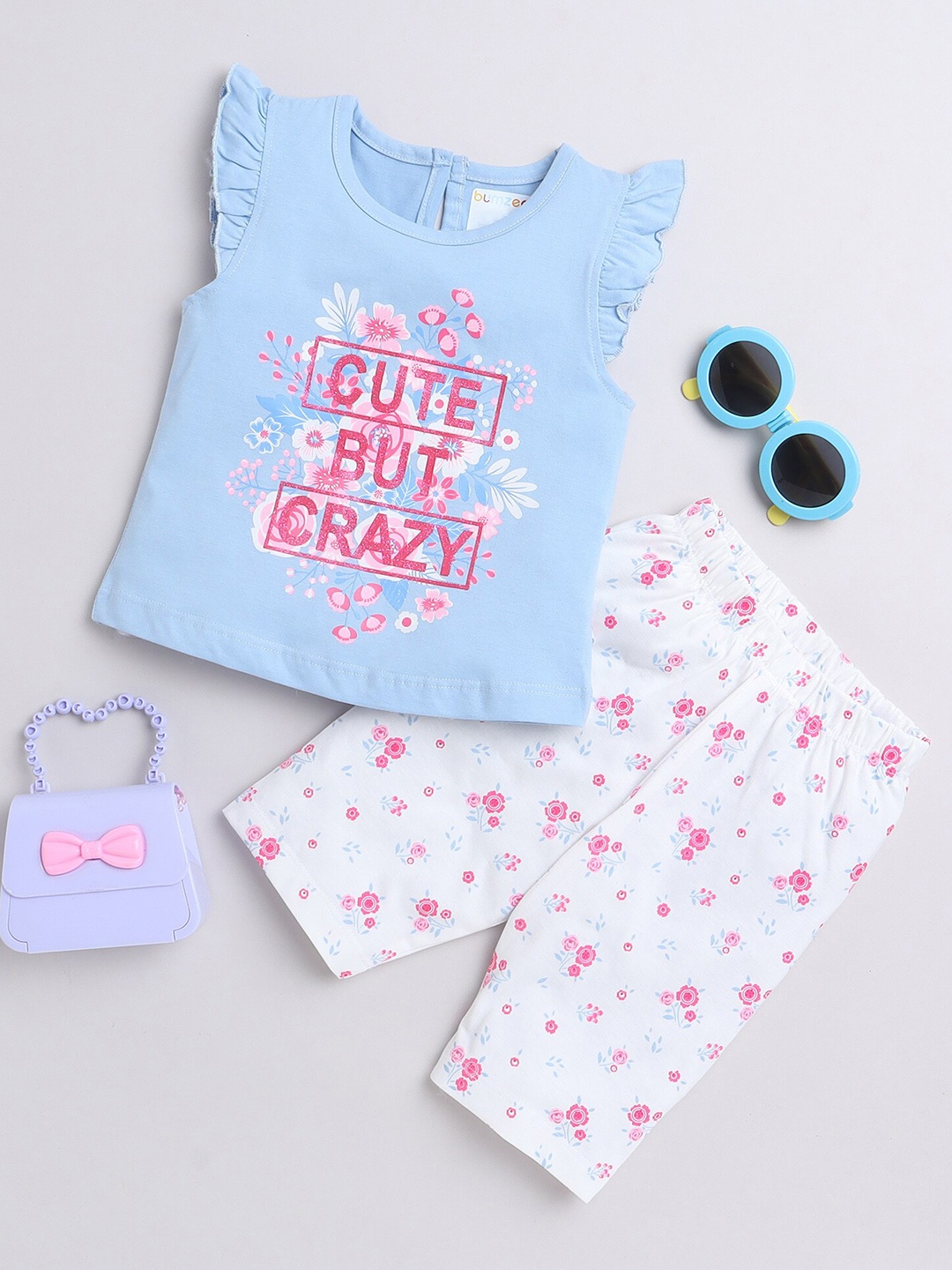 

BUMZEE Infant Girls Printed Pure Cotton Night suit, Blue