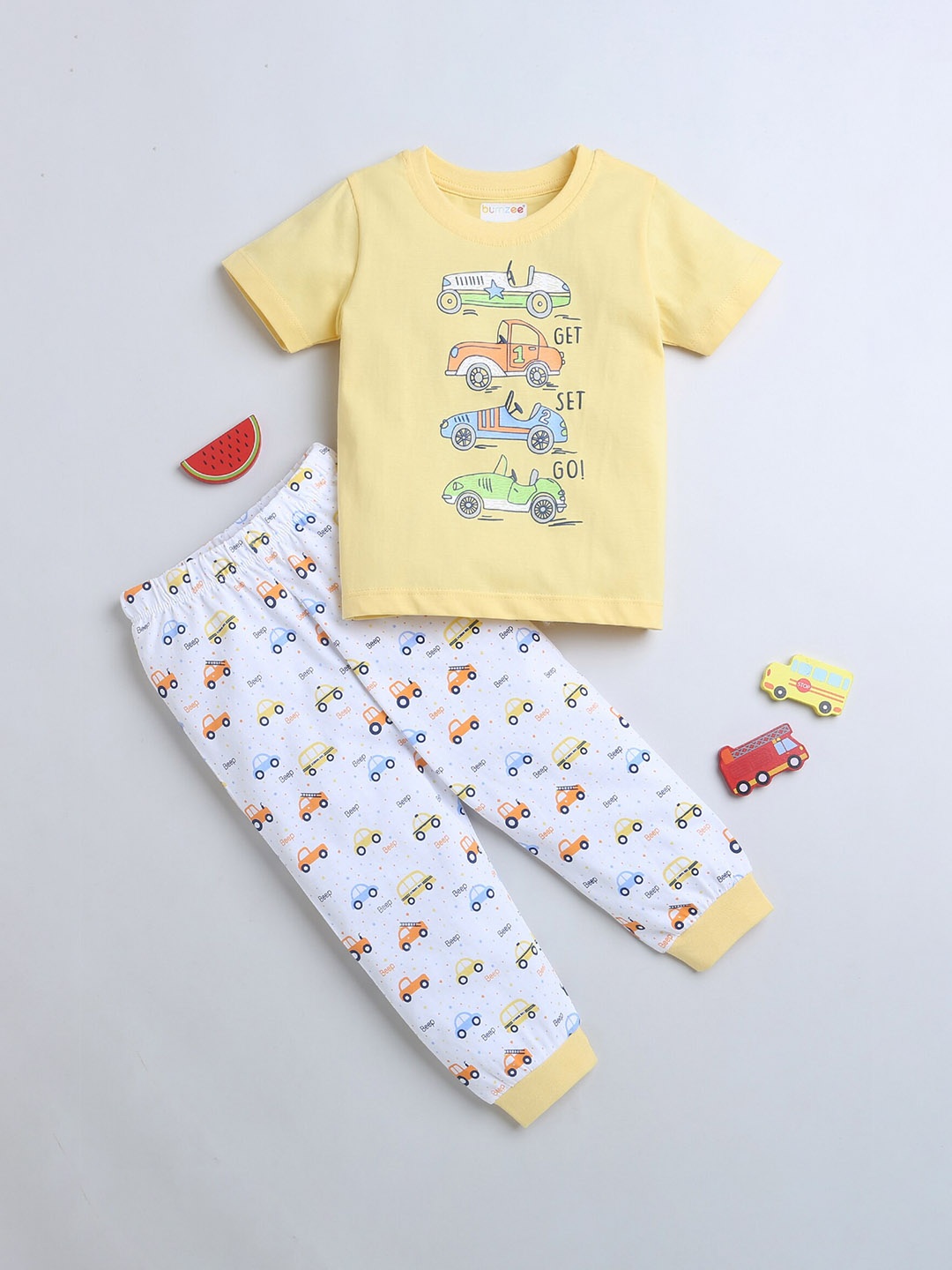

BUMZEE Infant Boys Printed Pure Cotton Night suit, White