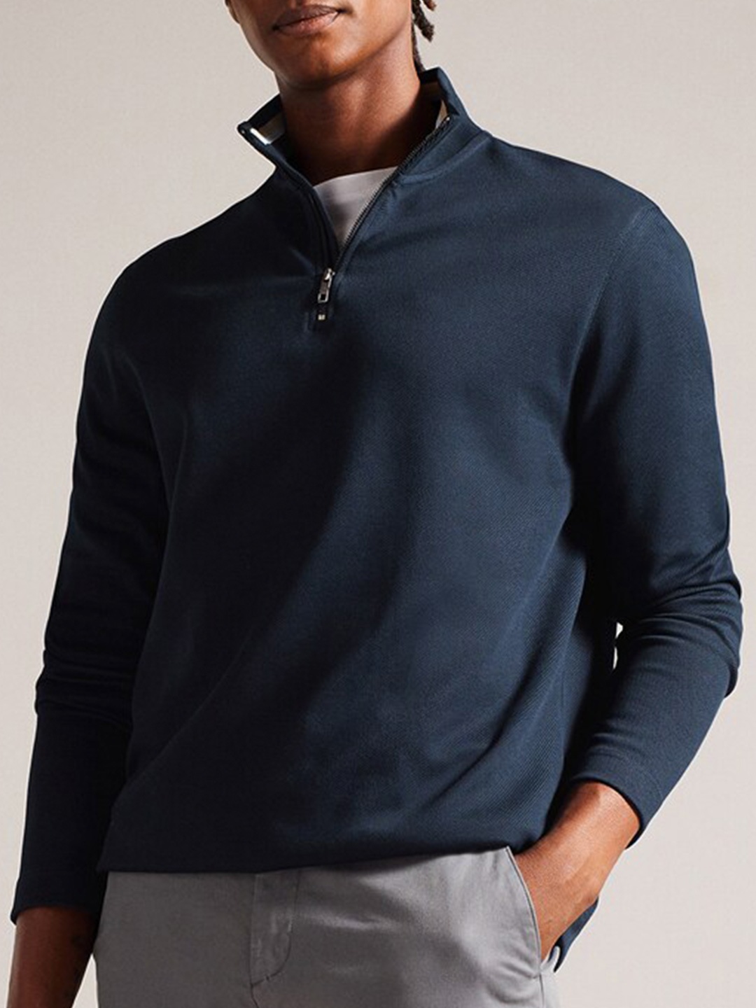 

Ted Baker Mock Collar Cotton Pullover, Navy blue
