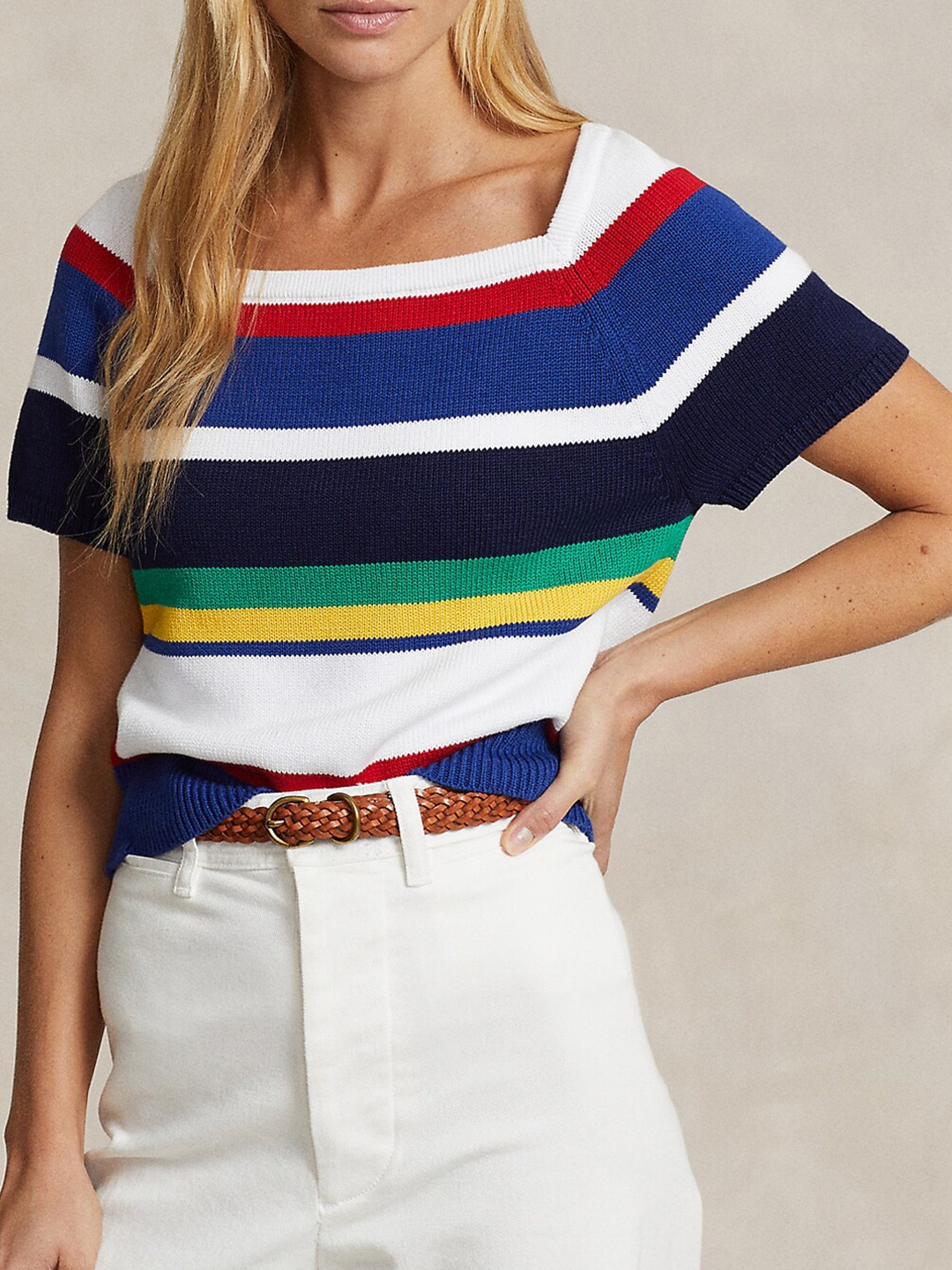 

Polo Ralph Lauren Striped Square Neck Pullover, White