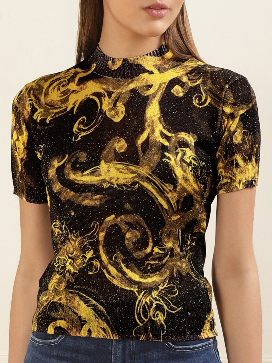 

Versace Jeans Couture High Neck Printed Top, Black