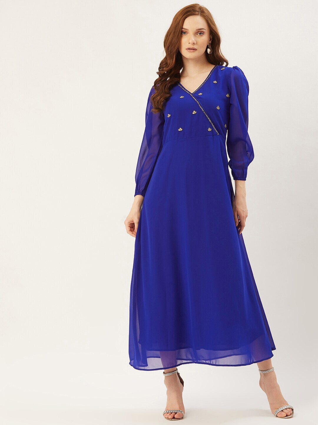 

Slenor Puff Sleeve Georgette Maxi Dress, Blue