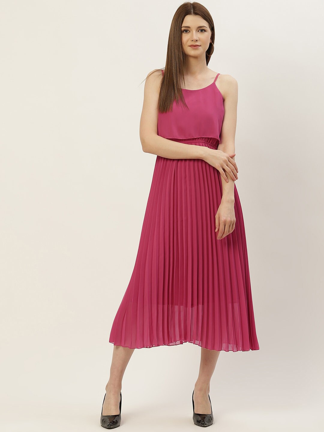 

Slenor Georgette A-Line Midi Dress, Pink