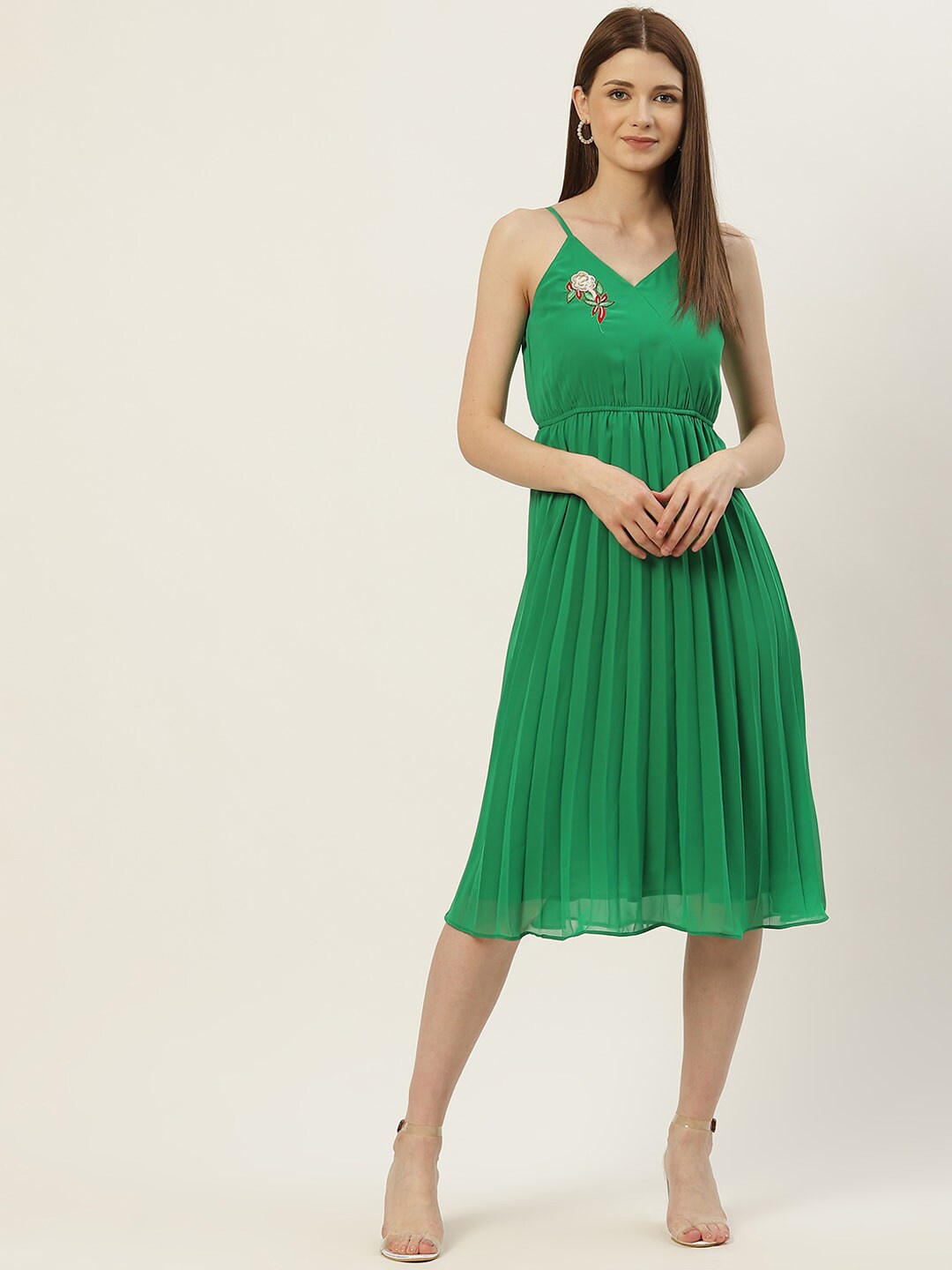 

Slenor Georgette Fit & Flare Midi Dress, Green