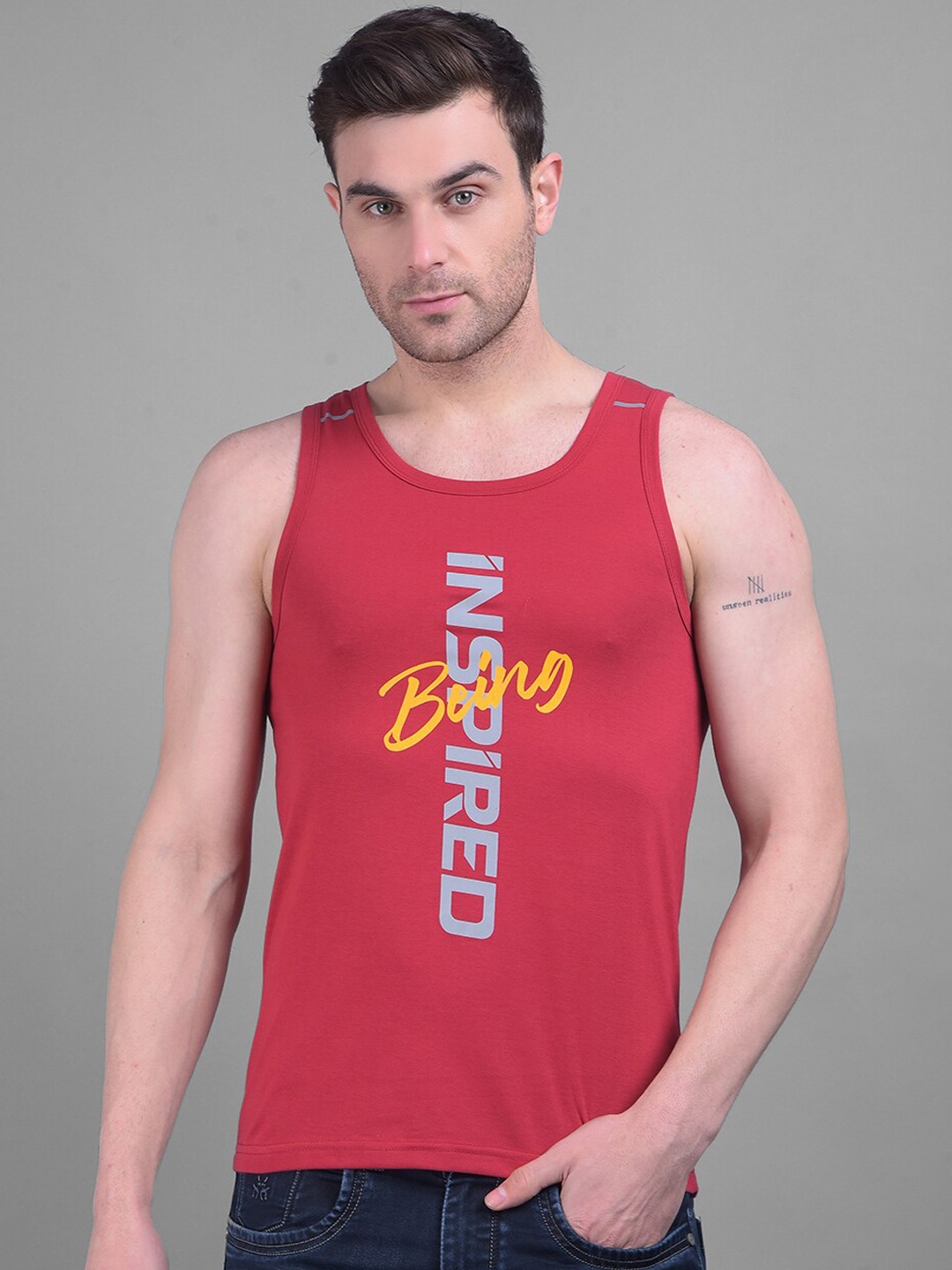 

Dollar Typography Printed Sleeveless Cotton Innerwear Vests, Red