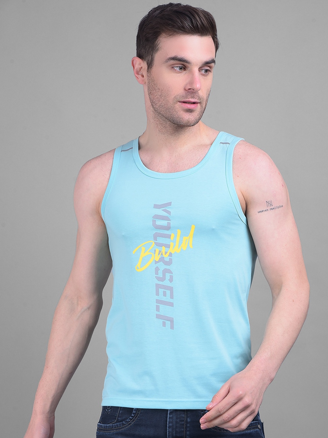 

Dollar Typography Printed Sleeveless Tank Cotton Innerwear Vests, Turquoise blue