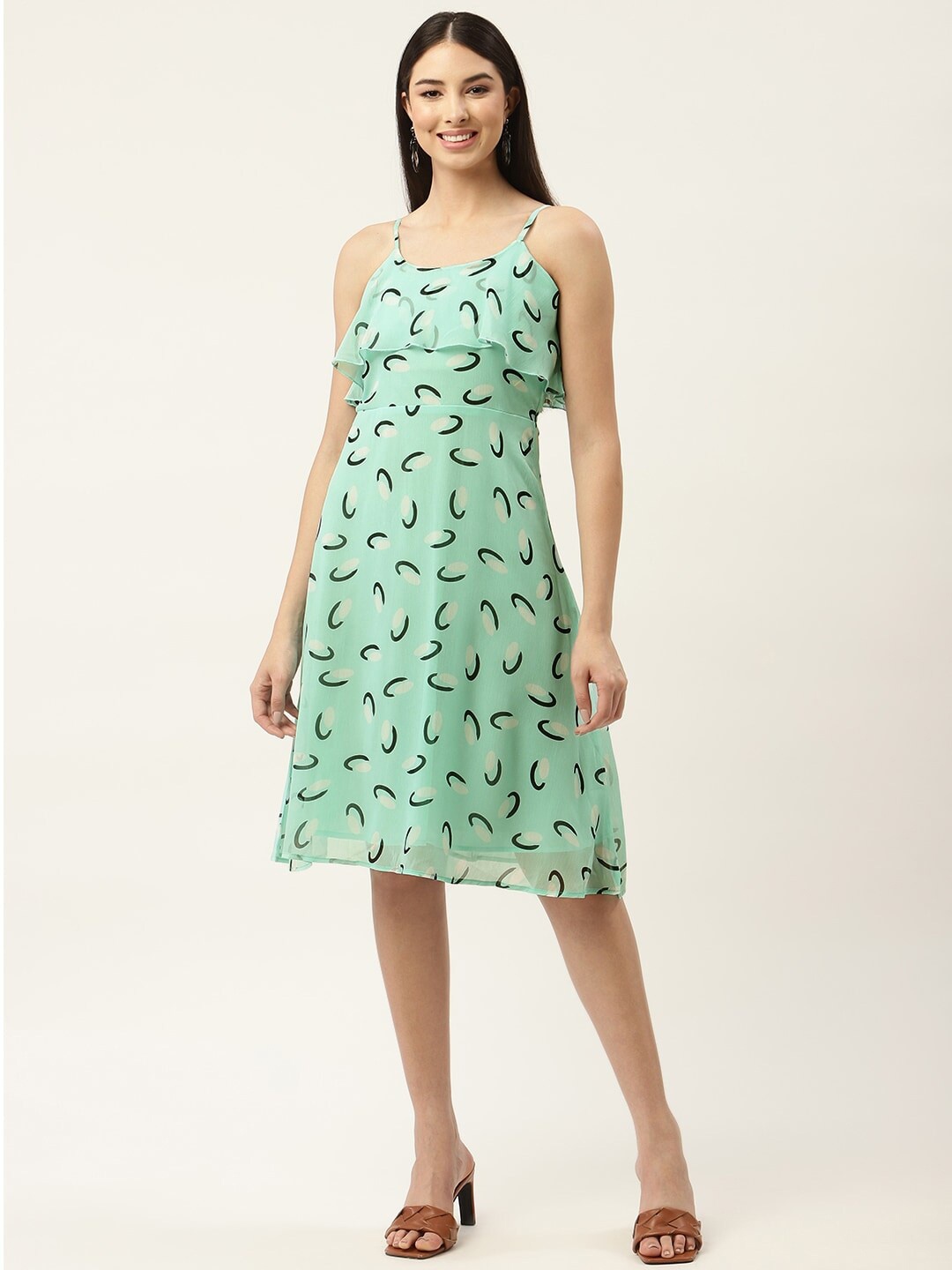 

Slenor Print Layered Chiffon A-Line Dress, Sea green