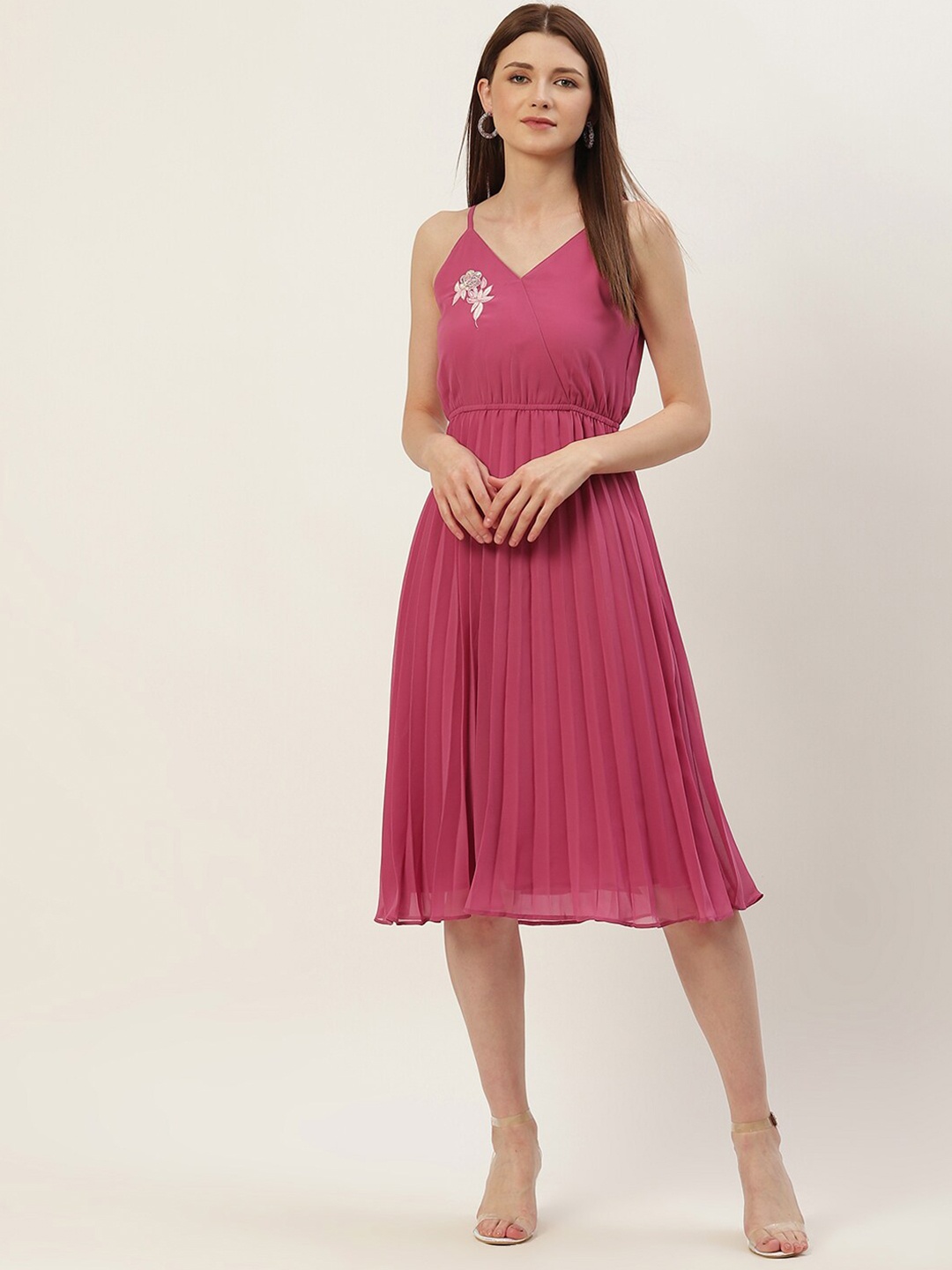 

Slenor Georgette Fit & Flare Dress, Pink